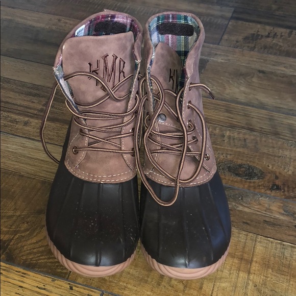 monogrammed duck boots wide calf